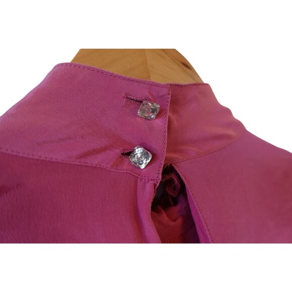 Vintage 80s Shirt Womens 6 Pink Silk Eyelet Bow Coquette Romantic Girly Top - Picture 5 of 12